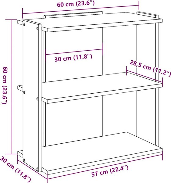 VidaXL Knihovna se 3 policemi 60x30x60 cm kompozit [860250] Barva: dub sonoma