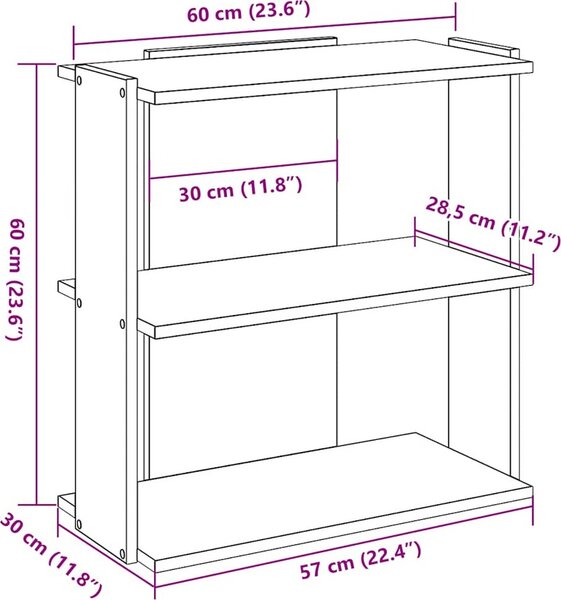 VidaXL Knihovna se 3 policemi 60x30x60 cm kompozit [860250] Barva: dub sonoma