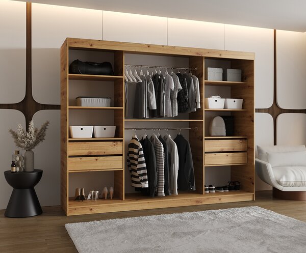 Šatní skřín s posuvnými dveřmi a zrcadlem ULTRA 250cm artisan
