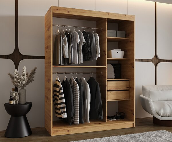 Šatní skřín s posuvnými dveřmi a zrcadlem ULTRA 150cm artisan
