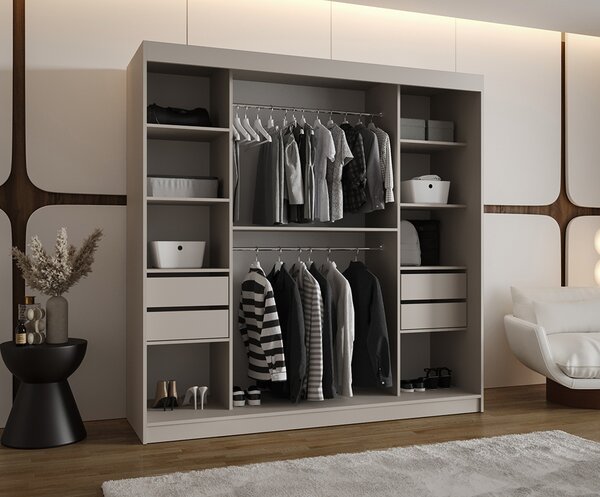 Šatní skřín s posuvnými dveřmi a zrcadlem ULTRA 200cm kašmírová