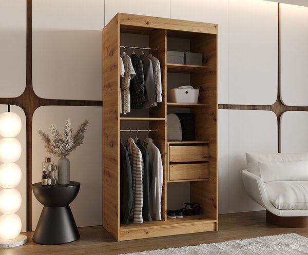 Šatní skřín s posuvnými dveřmi a zrcadlem ULTRA 100cm artisan