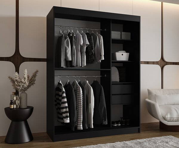 Šatní skřín s posuvnými dveřmi a zrcadlem ULTRA 150cm černá