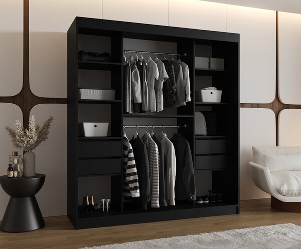 Šatní skřín s posuvnými dveřmi a zrcadlem ULTRA 180cm černá