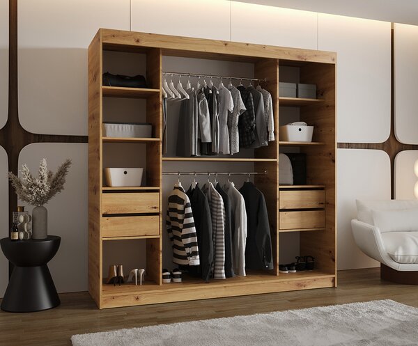 Šatní skřín s posuvnými dveřmi a zrcadlem ULTRA 200cm artisan