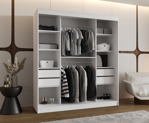 Šatní skřín s posuvnými dveřmi a zrcadlem ULTRA 180cm bílá