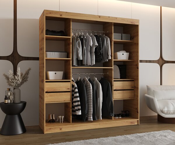 Šatní skřín s posuvnými dveřmi a zrcadlem ULTRA 180cm artisan