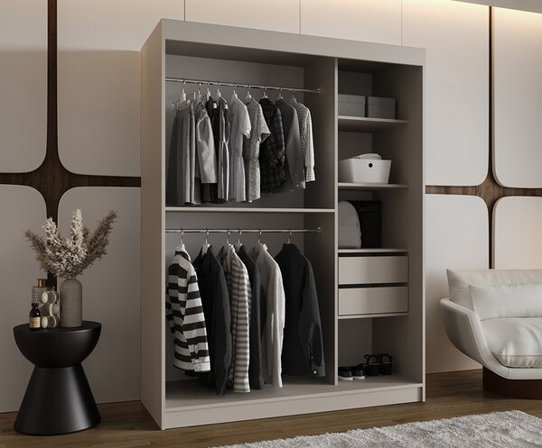 Šatní skřín s posuvnými dveřmi a zrcadlem ULTRA 150cm kašmírová