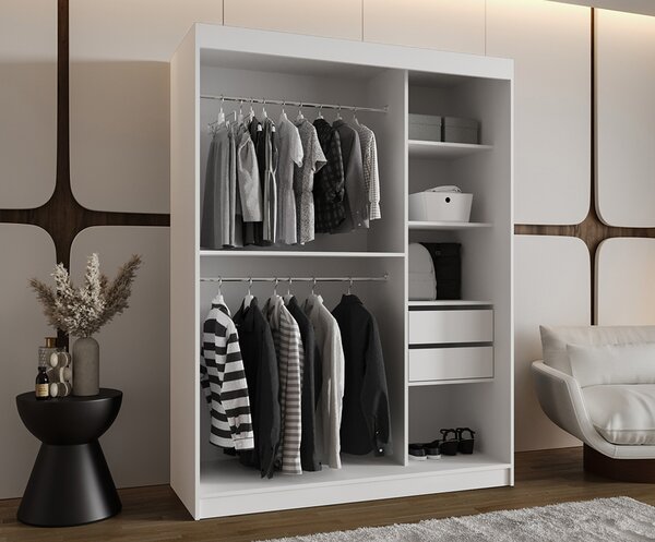 Šatní skřín s posuvnými dveřmi a zrcadlem ULTRA 150cm bílá