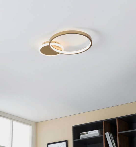 EGLO Stropní svítidlo LED Gafares, zlatá barva, hliník, 41 cm, dálkové ovládání, stmívatelný, Mosaz / zlato, Obývací pokoj / jídelna, Hliník, Moderní, Stropní svítidlo