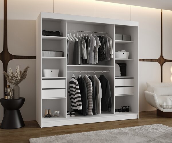 Šatní skřín s posuvnými dveřmi a zrcadlem ULTRA 200cm bílá