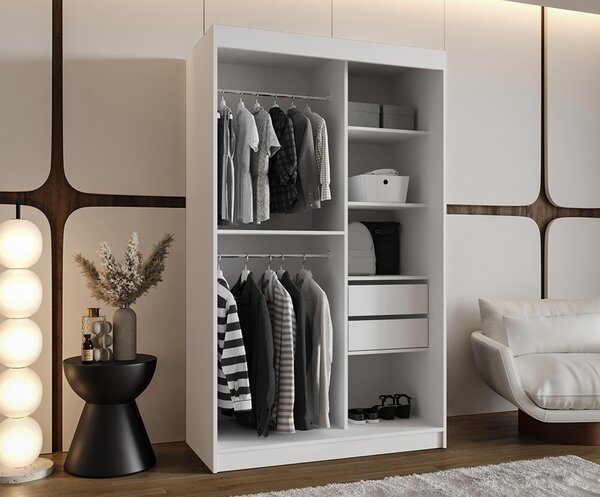 Šatní skřín s posuvnými dveřmi a zrcadlem ULTRA 120cm bílá