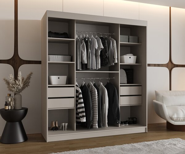 Šatní skřín s posuvnými dveřmi a zrcadlem ULTRA 180cm kašmír