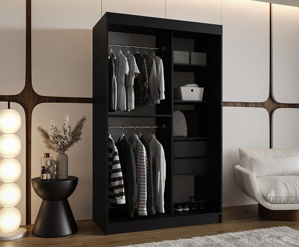 Šatní skřín s posuvnými dveřmi a zrcadlem ULTRA 120cm černá