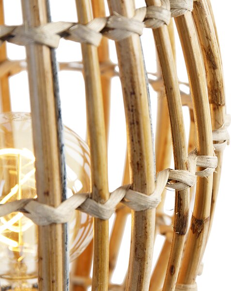 Rustikální stolní lampa trojnožka bambus s bílou - Canna Capsule