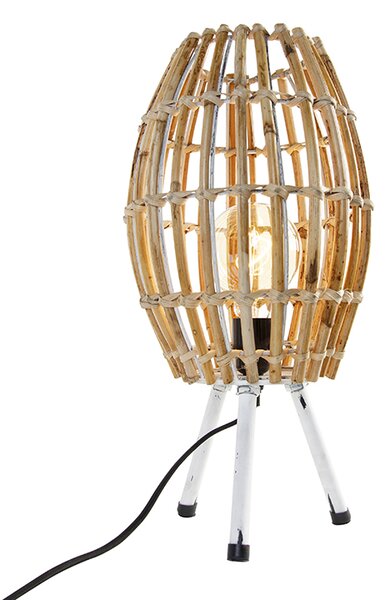 Rustikální stolní lampa trojnožka bambus s bílou - Canna Capsule