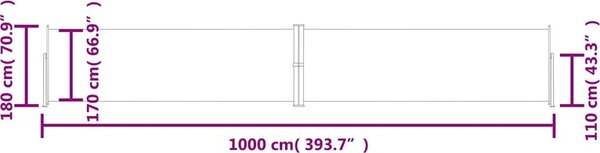 VidaXL Zatahovací boční markýza 180 x 1 000 cm [318040] Barva: Hnědá