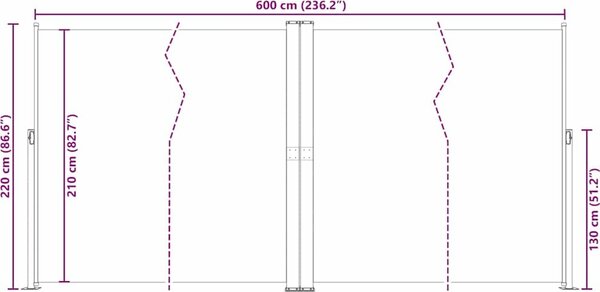 VidaXL Zatahovací boční markýza 220 x 600 cm [318016] Barva: Hnědá