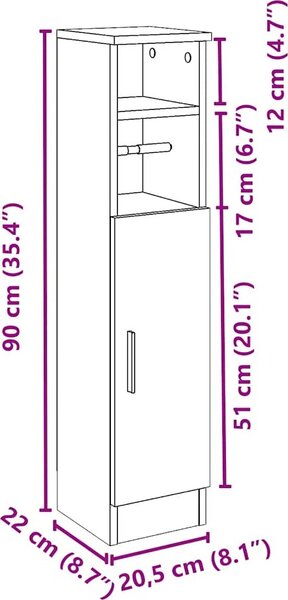 VidaXL Koupelnová skříňka s držákem rolí 20,5 x 22 x 90 cm [858505] Barva: Bílá