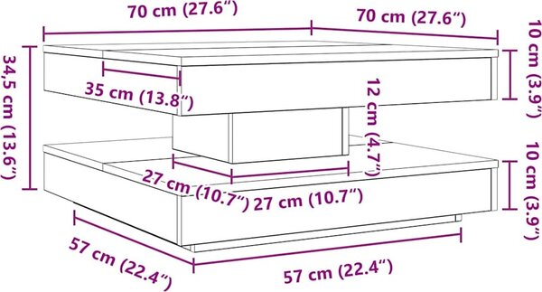 VidaXL Konferenční stolek otočný o 360º 70 x 70 x 34,5 cm [858482] Barva: Bílá