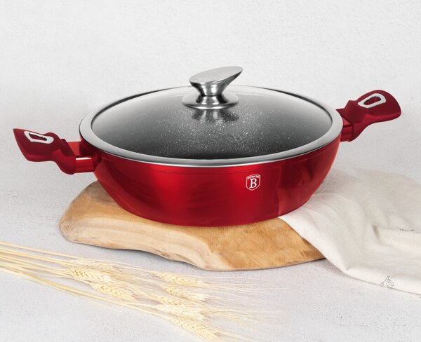 Pekáč kulatý s mramorovým povrchem a poklicí 28 cm Burgundy Metallic Line