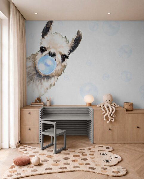 Fototapety Veselá lama a modré bubliny, Fototapety dětské, u98952v1 : uwalls.cz