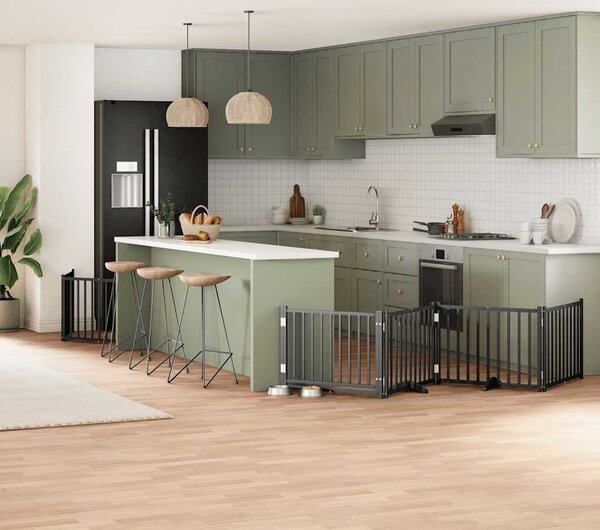 VidaXL Zábrana pro psy s dvířky skládací 6 panelů 480 cm topol [3155721] Barva: Přírodní