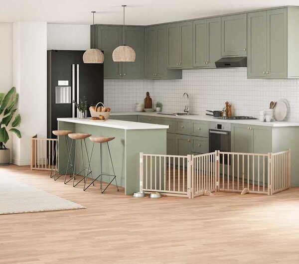 VidaXL Zábrana pro psy s dvířky skládací 6 panelů 480 cm topol [3155721] Barva: Přírodní
