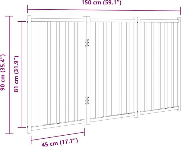 VidaXL Zábrana pro psy skládací 3 panely 150 cm masiv jedle [352270] Barva: Černá