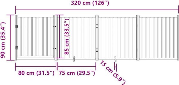 VidaXL Zábrana pro psy s dvířky skládací 4 panely 320 cm [352291] Barva: Černá