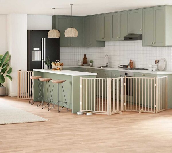 VidaXL Zábrana pro psy s dvířky skládací 6 panelů 480 cm topol [3155721] Barva: Přírodní, Velikost: 80 x 60 x 2 cm