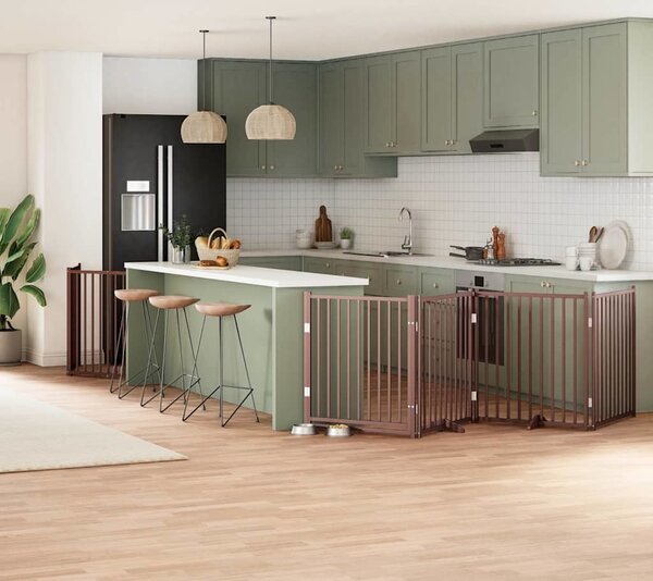 VidaXL Zábrana pro psy s dvířky skládací 6 panelů 480 cm topol [3155721] Barva: Přírodní, Velikost: 80 x 60 x 2 cm