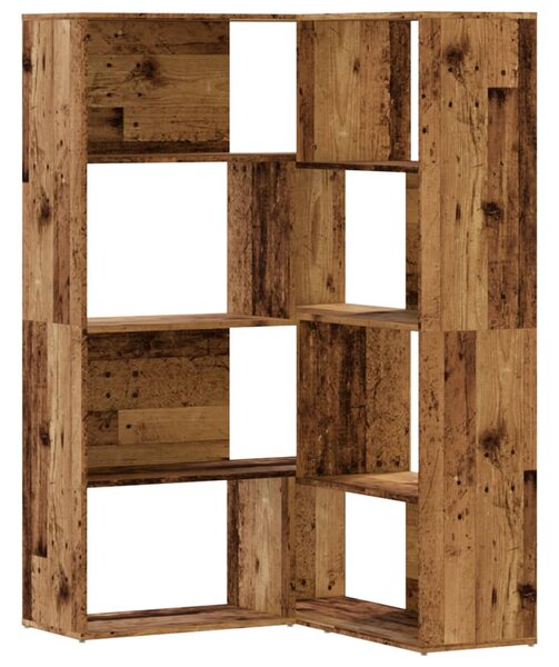Rohová knihovna 4patrová old wood 85x85x140 cm kompozitní dřevo 3307817