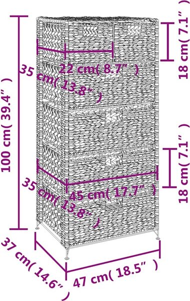 VidaXL Komoda se 6 košíky 47 x 37 x 100 cm vodní hyacint [245493]