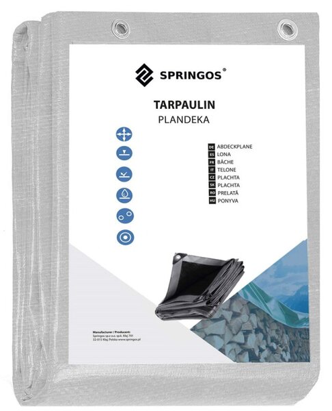 Krycí plachta 6x8 m, extra silná 260g PE SPRINGOS GA2186 šedá