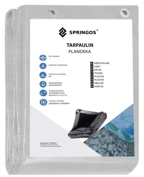 Krycí plachta s oky 3x5 m, extra silná 260g PE SPRINGOS GA2187 šedá