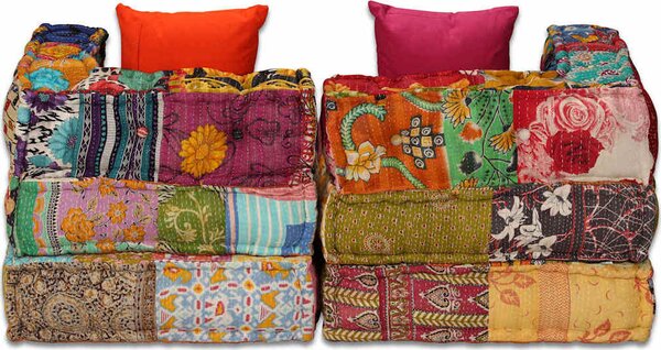 VidaXL 2místný modulární pouf pruhovaný textil [244977] Barva: Patchwork