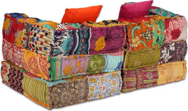 VidaXL 2místný modulární pouf pruhovaný textil [244977] Barva: Patchwork