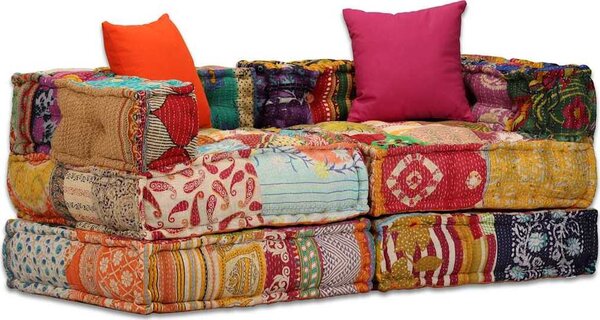VidaXL 2místný modulární pouf pruhovaný textil [244977] Barva: Patchwork