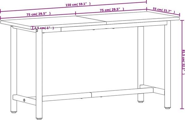 VidaXL Pracovní stůl 150 x 55 x 81,5 cm masivní bukové dřevo a kov [3188905]
