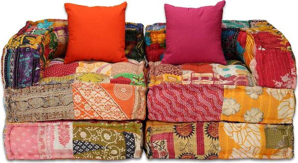 VidaXL 2místný modulární pouf pruhovaný textil [244977] Barva: Patchwork