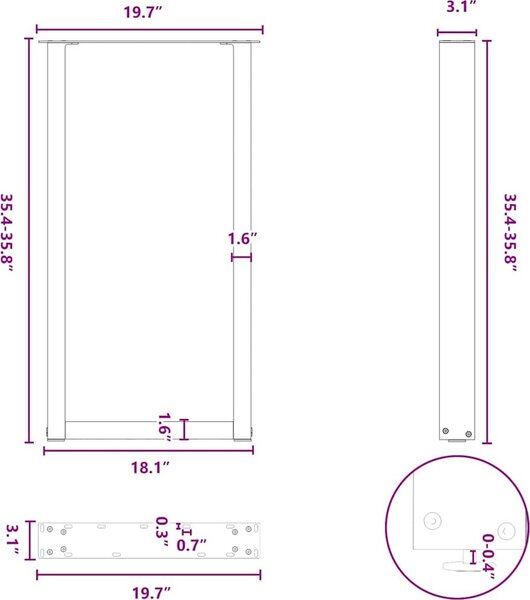 VidaXL Nohy barového stolu ve tvaru U 2 ks ocel 50 x (90-91) cm ocel [4013222] Barva: antracitová