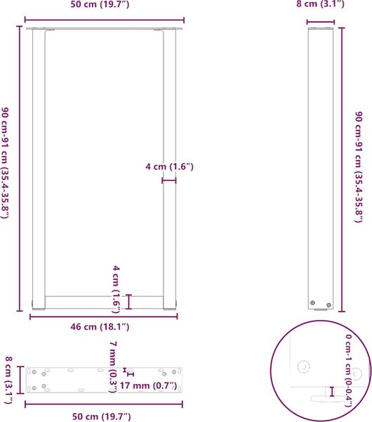 VidaXL Nohy barového stolu ve tvaru U 2 ks ocel 50 x (90-91) cm ocel [4013222] Barva: antracitová
