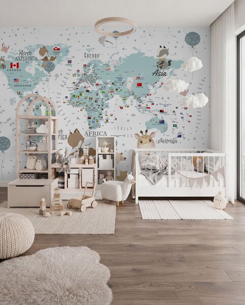 Fototapety Dětská mapa světa se zvířaty, Fototapety mapy světa, Fototapety dětské světové mapy, u99228 : uwalls.cz