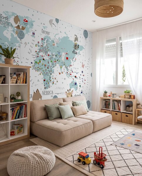 Fototapety Dětská mapa světa se zvířaty, Fototapety mapy světa, Fototapety dětské světové mapy, u99228 : uwalls.cz