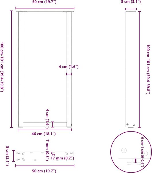 VidaXL Nohy barového stolu ve tvaru U 2 ks ocel 50 x (100-101) cm ocel [4013234] Barva: Černá