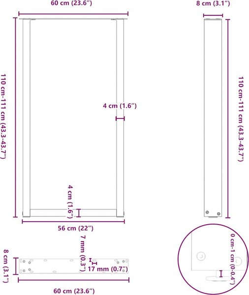 VidaXL Nohy barového stolu ve tvaru U 2 ks ocel 60 x (110-111) cm ocel [4013248] Barva: antracitová