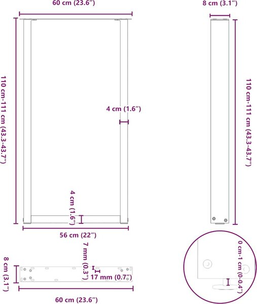 VidaXL Nohy barového stolu ve tvaru U 2 ks ocel 60 x (110-111) cm ocel [4013248] Barva: antracitová