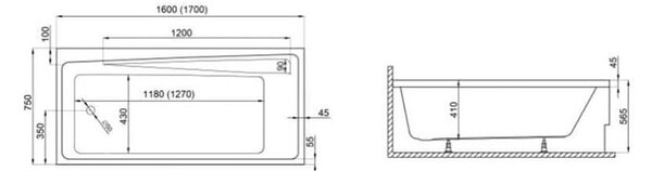 Polimat Akrylátová obdélníková vana Elza 140x70 (150x70, 160x75, 170x75) Barva: Bílá, Rozměry (cm): 140x70