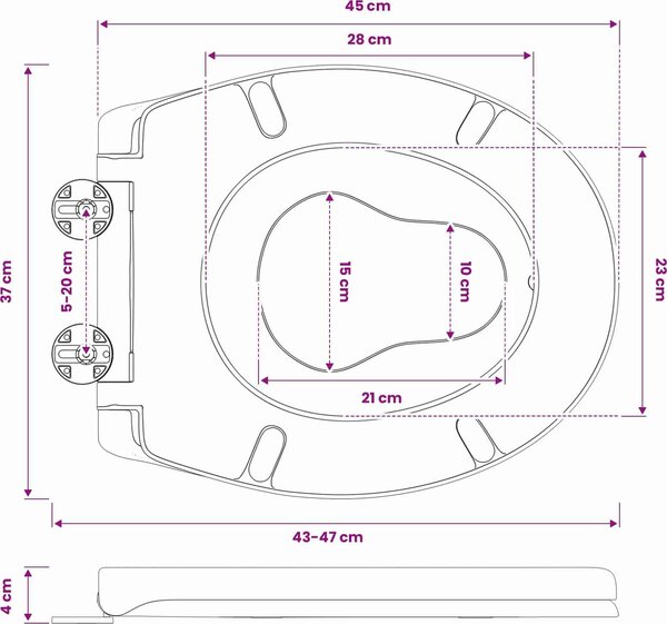 VidaXL Toaletní prkno 47 x 37 x 4 cm Duroplast [42002353] Barva: Černá
